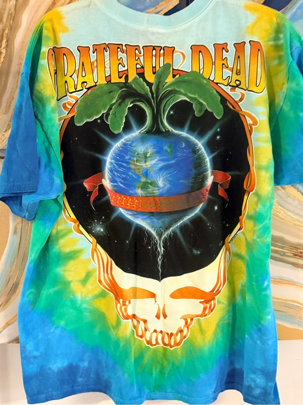 VTG 90s Liquid Blue Grateful Dead Keep It Green Tie Dye T Shirt Size L - Picture 4 of 5